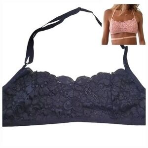 NWT Free People x We Are HAH Black Halter Bralette Medium ECO Y2K Strappy‎ Club